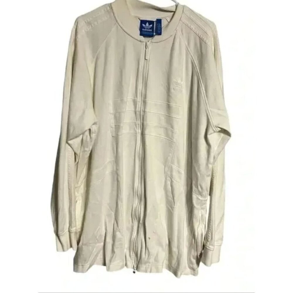 Adidas Originals White Full-Zip Sweatshirt Jacket 2XL Unisex Cotton Blend Embroi